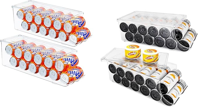 SCAVATA 2 Pack Soda Can Organizer & 2 Pack Skinny Can Organizer for Refrigerator