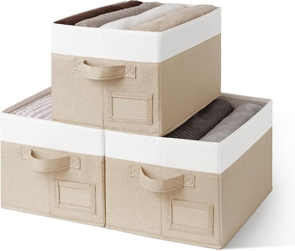 GRANNY SAYS Closet Storage Bins, Storage Baskets for Closet, Fabric Bins for Clothes, Closet Organizer Bins, Khaki&Ivory, Medium, 3-Pack