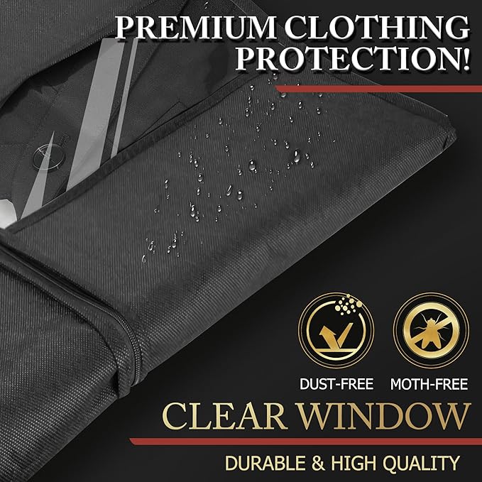 Hleelomi 5 Pack 40-inch Suit Bag Garment Bag for Travel and Storage, Garment Bags for Hanging Clothes with Zipper and Visible Transparent Window, Black