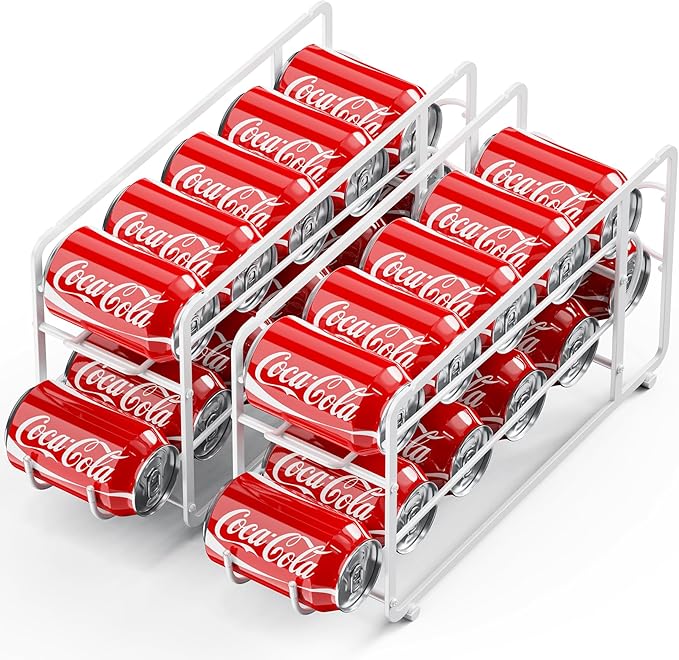 Canyave Soda Can Organizer Storage Rack, 2 Pack Stackable Beverage Soda Can Dispenser Organizer Holder for Refrigerator, Cabinet, Pantry (White)