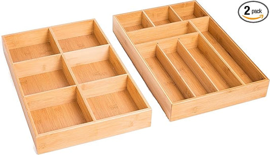 BIRDROCK HOME 2 pc Bamboo Drawer Organizer