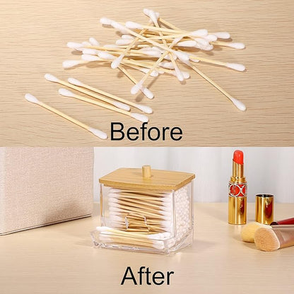Hipiwe Acrylic Q-Tip Holder with Lid - Clear Q-Tips Dispenser Bathroom Containers Canister Cotton Swab Holder Bathroom Countertop Storage Organizer for Q-tip Cotton Swab