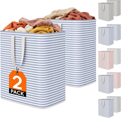 Lifewit 2 Pack Laundry Basket 100L Each, Collapsible Clothes Hamper with Reinforced Handles, Freestanding Waterproof Design for Bedroom and Laundry Room, Blue 200L Total