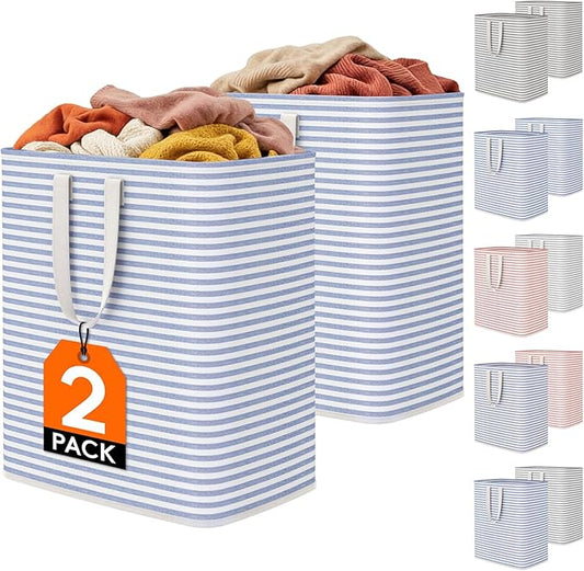 Lifewit 2 Pack Laundry Basket 100L Each, Collapsible Clothes Hamper with Reinforced Handles, Freestanding Waterproof Design for Bedroom and Laundry Room, Blue 200L Total