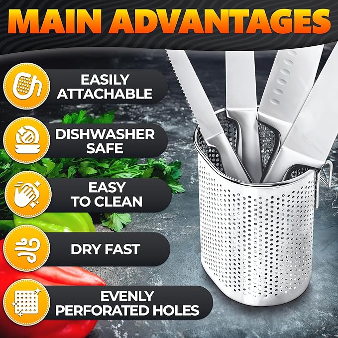 Chopstick Dishwasher Basket 3.5x2.7x3.9" – Stainless Steel Chopstick Holder for Dishwasher with Hooks, Oval Design Rust-Resistant Perforated Utensil Caddy for Straws, Teaspoons & Small Kitchen Tools