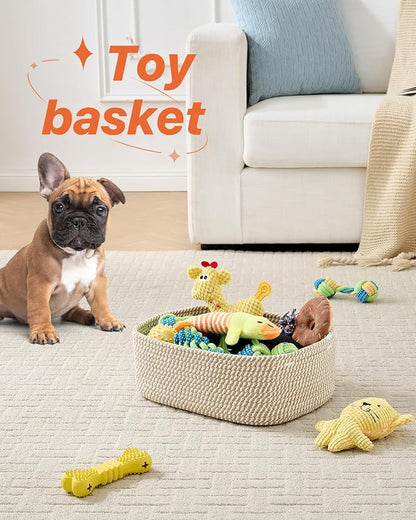 KALLAX Small Woven Basket, 13.5 x 9.5 x 5 Inches, Storage Basket for Organizing, Cute Small Rope Shelf Closet Cube Storage Bins Baskets for Shelves, Dog Toy Gift Baskets Empty, 3 Pack Brown