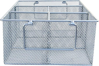 Utensil Holder for Party Hosting Essentials 4 Silverware Carrier Slots, 1 Small Paper Plate Holder, 2 Side Handles – Condiment, Grill Flatware Caddy Outdoor Cutlery Caddy (Silver)