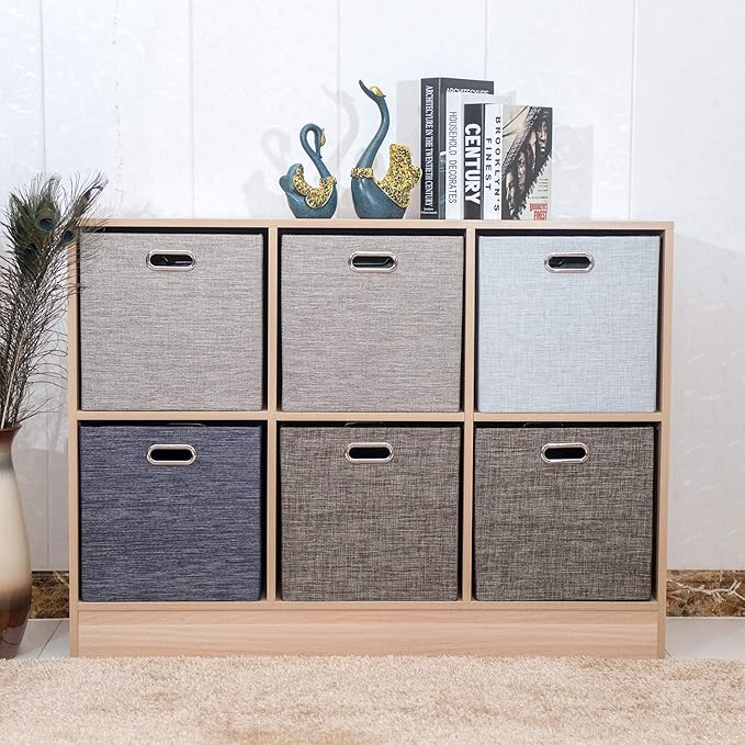 Posprica 3X Thicker Fabric Storage Cubes 13 inch Collapsible Storage Bins for Organization, Cubby Storage Baskets for Organizing Shelf Cabinet Bookcase Boxes, Set of 4, Silver Grey