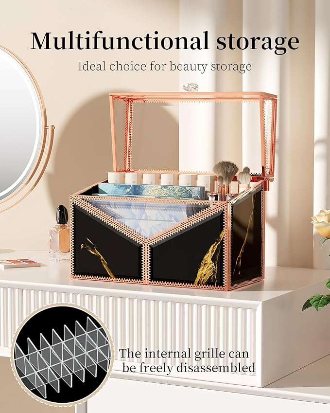 Youdepot Lipstick Organizer Lipstick Holder - 24 Spaces, Tempered Glass Lip Gloss and Perfume Organizer,Vanity Lipstick Holder and Organizer.Black