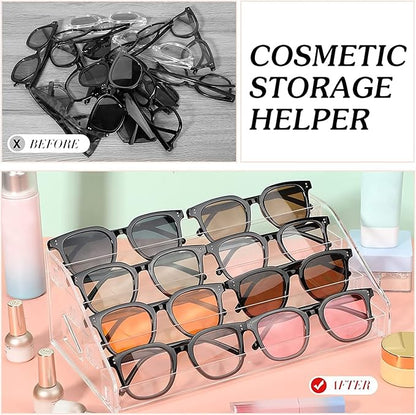 Nail Polish Organizer 48 Bottles of 4 Layers Sunglass Organizer Acrylic Display Rack Eyeglasses Storage Essential Oils Holder Makeup Organizer No Tool Needed Assembly, Clear