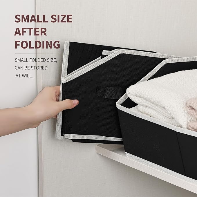 Homsorout Cube Storage Bins - 6 Pack Trapezoid Storage Bins, Closet Organizers and Decorative Storage, Storage Baskets with Handle, Large Storage Basket for Home, Black