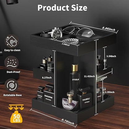 Cologne Organizer for Men, 360 Makeup Rotating Organizer, Organizador de Perfumes, Estante para Perfumes, Gifts for Men, Countertop Vanity and Bathroom, Bedroom Essentials, Mens Gifts (Black)