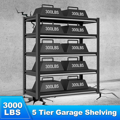 Garage Shelving Heavy Duty，Large Loads Adjustable Garage Storage Shelves, Metal Storage Racks and Shelving Units, Utility Rack Shelves,47.2”W x 24”D x 78”H,Black