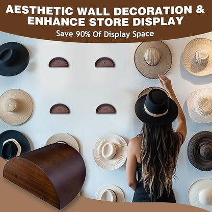 Cowboy Hat Holder Rack for Wall, 4 Pack Hat Hooks with Non-Damage Brim Design, Rustic Wood Hats Hanger on Wall to Keep Original Shape of Hats, for Home, Closet, Entryway, Cabin, Western Room Decor