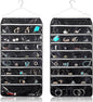 Flexzion Hanging Jewelry Organizer with Zippered Pockets - (1 Pack) Black Closet Jewelry Organizer Storage with Hanger, 56 Pockets Dual Sided Earring Organizer Hanging for Bracelets, Watches, Ring