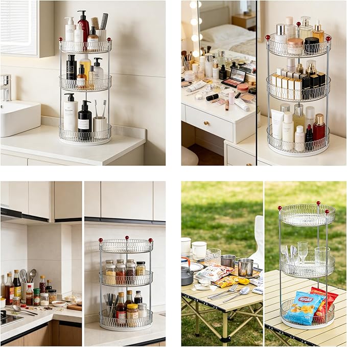Transparent Cosmetic Makeup Perfume Tray Kitchen Bathroom Desktop Multi-Functional Storage Display 3Tier