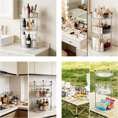Transparent Cosmetic Makeup Perfume Tray Kitchen Bathroom Desktop Multi-Functional Storage Display 3Tier