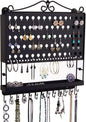 Angelynn's Wall Mounted Earring Holder Necklace Organizer for Small and Medium Post Stud Dangle Pierced Earrings, Hanging Closet Jewelry Storage Rack with Tray, AAA Black 14 1/2" x16 1/4"