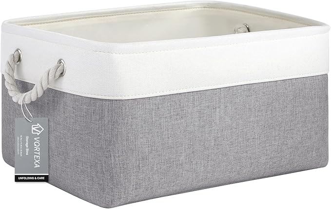 Large Storage Baskets- 15.7x11.8x8.26 inch Storage Bins for Shelves and Closet Organizing, Foldable Fabric Bin for Home Organization Clothes and Laundry (1-Pack, White&Gray)