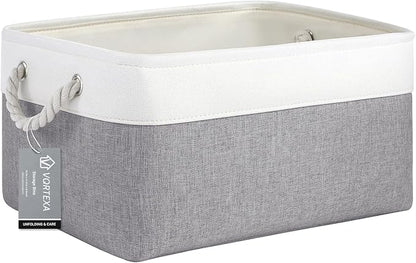 Large Storage Baskets- 15.7x11.8x8.26 inch Storage Bins for Shelves and Closet Organizing, Foldable Fabric Bin for Home Organization Clothes and Laundry (1-Pack, White&Gray)