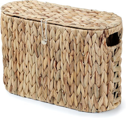YANGQIHOME Toilet Paper Storage, Water Hyacinth Toilet Paper Storage with Lid, Papers Container for up to 6 Mega Rolls, Bathroom Basket Organizer