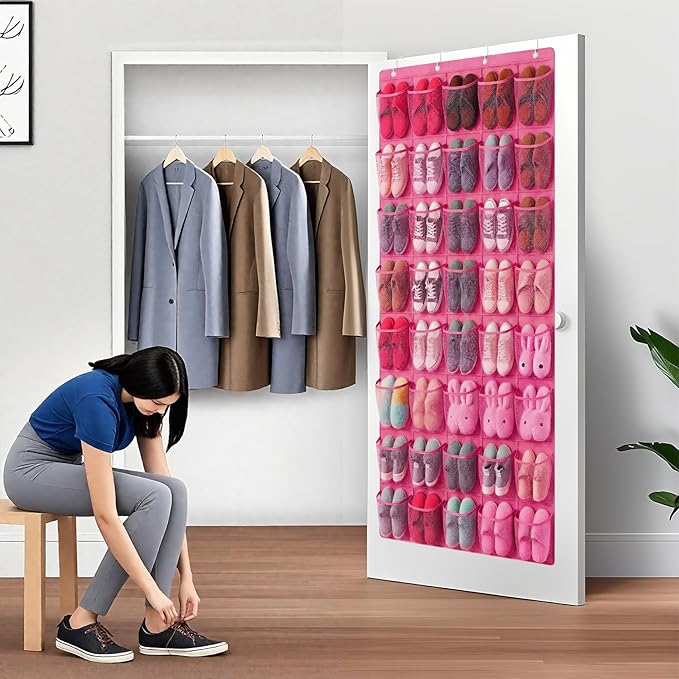 40-Pocket Over the Door Shoe Organizer - Large Mesh Pocket Hanging Shoe Organizer,Behind the Door Shoes Storage Holder Hanger