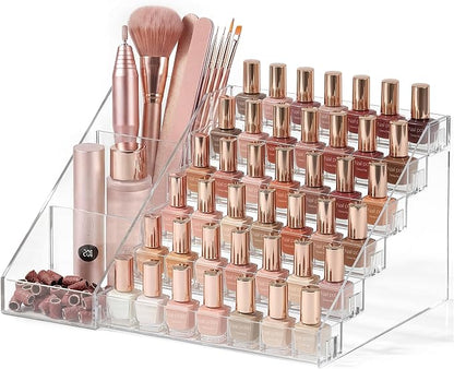 HBlife 6 Tier Nail Polish Organizer with Nail Supplies Organizer, Clear Acrylic Nail Polish Holder Display Stand for Gel Polish (1 Pack)