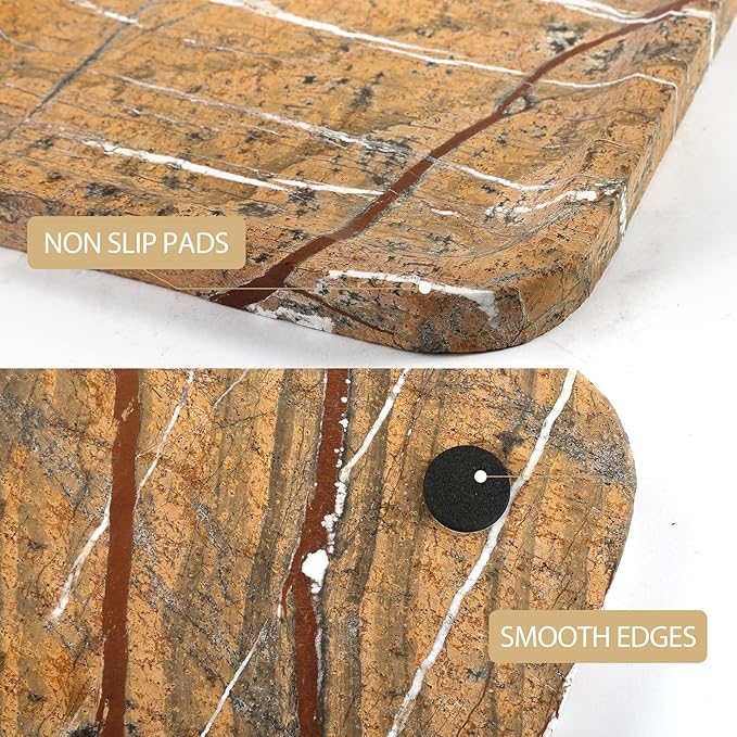 Koville Marble Tray, 12"x8" Natural Marble Vanity Tray for Countertop Bathroom Kitchen Dresser, Decorative Catchall Trays for Perfume Jewelry, Rectangular Stone Serving Tray(Rainforest Gold)