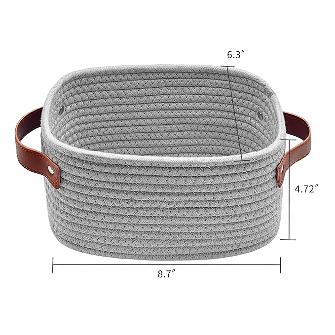 ABenkle Small Storage Basket, Mini Baskets with Handle, Cute Cotton Woven Baskets for Shelves, Boho Decorative Toy Storage Bin for Nursery, Spa, Empty Gift Basket - XS, Grey