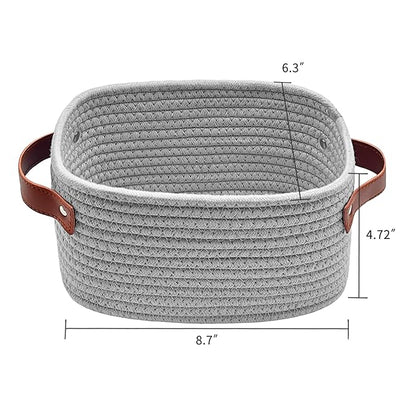 ABenkle Small Storage Basket, Mini Baskets with Handle, Cute Cotton Woven Baskets for Shelves, Boho Decorative Toy Storage Bin for Nursery, Spa, Empty Gift Basket - XS, Grey
