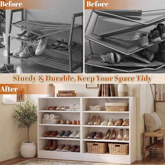 Homieasy Shoe Cabinet, 5-Tier Modern Wood Shoe Storage Organizer with 3 Adjustable Shelves for Entryway, Multi-Purpose Display Shelf & Storage Cabinet for Living Room, Bedroom, White