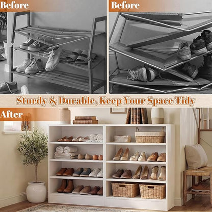 Homieasy Shoe Cabinet, 5-Tier Modern Wood Shoe Storage Organizer with 3 Adjustable Shelves for Entryway, Multi-Purpose Display Shelf & Storage Cabinet for Living Room, Bedroom, White