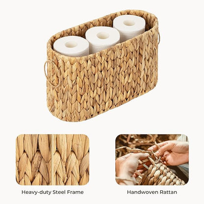 StorageWorks Toilet Paper Storage, Toilet Paper Storage Holder for 6 Regular Rolls, Wicker Basket for Bathroom, Natural Water Hyacinth