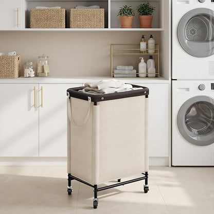 StorageWorks Laundry Hamper, 90L Rolling Laundry Sorter Cart with Removable and Washable Liner Bag, Clothes Hamper with Wheels and Handle for Laundry Room and Bedroom, Beige