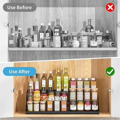 BOIVSHI Spice Organizer, Spice Rack for Expandable 3-Tier, Spice Organization for Cabinet Expandable Width and Adjustable Height, Seasoning Organizer for Cabinet, Countertop, Pantry, Black