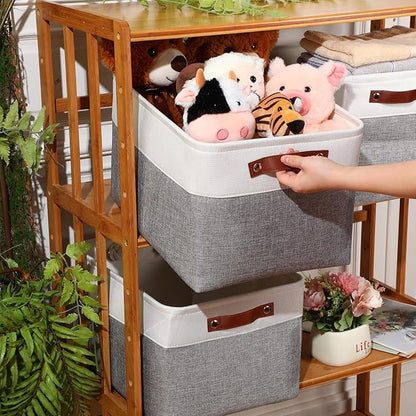 Uiifan 8 Pack 16 x 12 x 10 Inch Large Storage Baskets Collapsible Fabric Storage Cubes Bins with Handles for Shelves Closets Nursery Home Clothes Toys Organizers, Gray