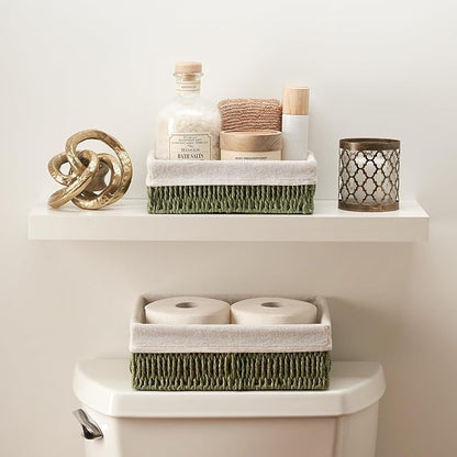 Beautiful Toilet Paper Storage Basket Set of 2 – Decorative Wicker Bathroom Organizer for Toilet Tank Trays - Quality Holder Bin for Shelves Fits Perfectly with Any Bathroom Decor