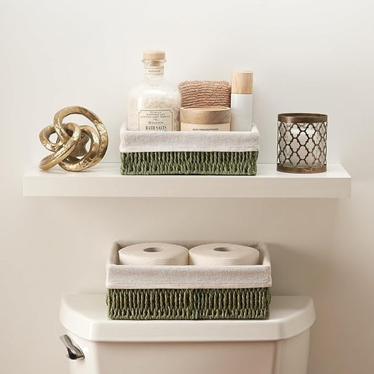 Beautiful Toilet Paper Storage Basket Set of 2 – Decorative Wicker Bathroom Organizer for Toilet Tank Trays - Quality Holder Bin for Shelves Fits Perfectly with Any Bathroom Decor