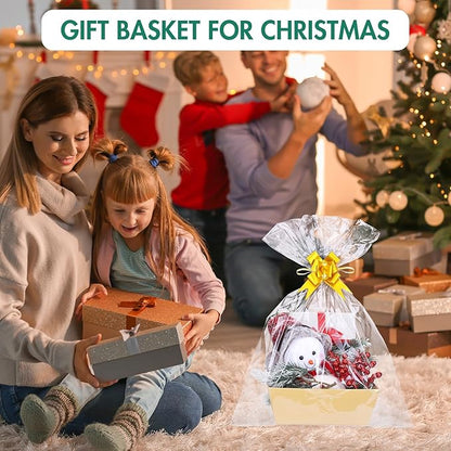 AFOROEOA 20PACK Baskets for Gifts Empty, 10x12”Thick Kraft Gift Basket with 20 Bows 20 Bags Empty Gift Baskets for Christmas, Valentine’s Day, Easter, Birthdays, Snacks, Farmers Market