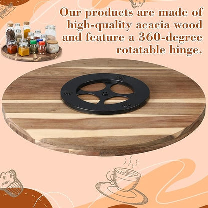 20'' Wood Lazy Susan for Countertop Acacia Large Turntable Rotating Serving Tray for Table Top Non Skid Kitchen Tray Revolving Condiment Spice Rack Table Organization Storage, Natural