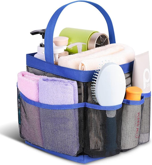 EUDELE Mesh Shower Caddy Portable for College Dorm Room Essentials,Shower Caddy Dorm with 8-Pocket Large Capacity for Beach,Swimming,Gym,Travel essentials, Blue