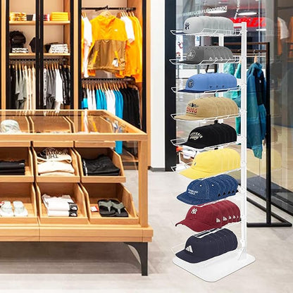 Hat Display 9 Tier, Hat Rack Stand Up to 70 Caps, Metal Hat Stands for Multiple Hats, Commercial Retail Hats Display, White