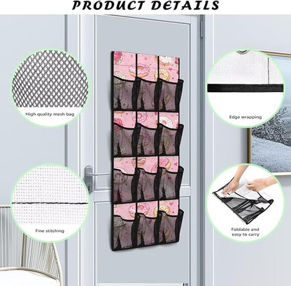 Behind The Door Organizer 12 Pockets Shoe Holder Hanger for Living Room Cookie Over The Door Shoe Organizer Bathroom Pink Wall Hanging Storage for Closet