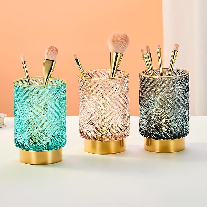 Makeup Brush Holder Organizer,Toothbrush Holders,Desk Pen Pencil Holder,Multifunctional Vintage Glass Brush Cup（A40-6-US）