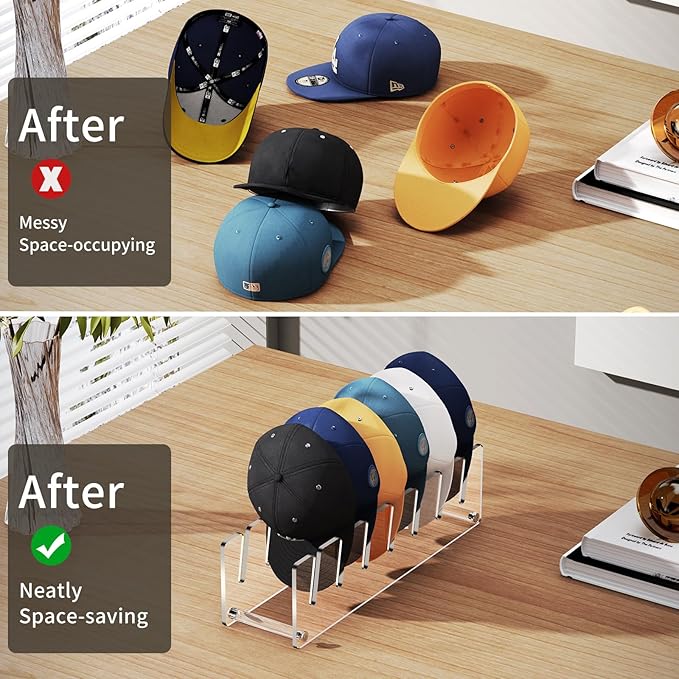 2 Pack Acrylic Hat Organizer, Hat Stand Rack for Baseball Caps, Bedroom, Closet, Dresser 11.7'' inches (Clear)