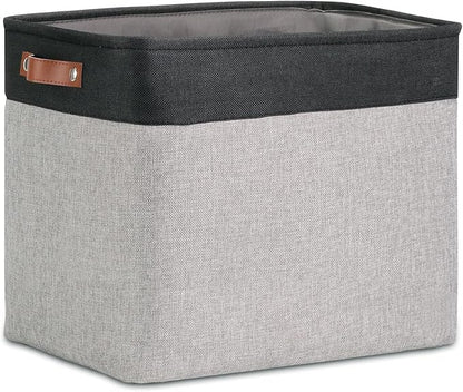 DULLEMELO Large Collapsible Storage Basket/Bin with Sturdy Leather Handles, Fabric Organizer Bin for Storage Clothes, Books, Office, Bedroom, Closet, Nursery & Laundry (Black&Gray)