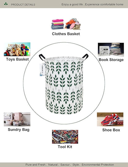 Round Waterproof Laundry Basket,Foldable Storage Basket,Laundry Hampers with Handle,Gift Basket,Suitable For Children's Room and Toy Storage (Leaf)