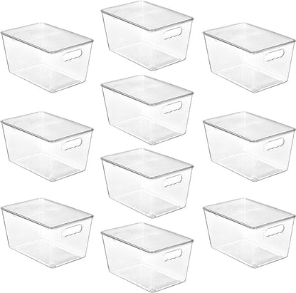 Vtopmart 10 Pack Clear Stackable Storage Bins with Lids, Large Plastic Containers with Handle for Pantry Organizer and Storage,Perfect for Kitchen,Fridge,Cabinet, Closet,Bathroom Organization