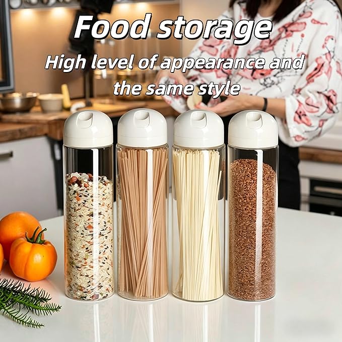 67 oz Glass Spaghetti Storage Jar with Measuring Dispenser Lid, Airtight Tall Borosilicate Pasta Container, Food Canister for Pantry Organization, Green