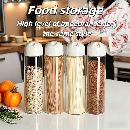 67 oz Glass Spaghetti Storage Jar with Measuring Dispenser Lid, Airtight Tall Borosilicate Pasta Container, Food Canister for Pantry Organization, Green